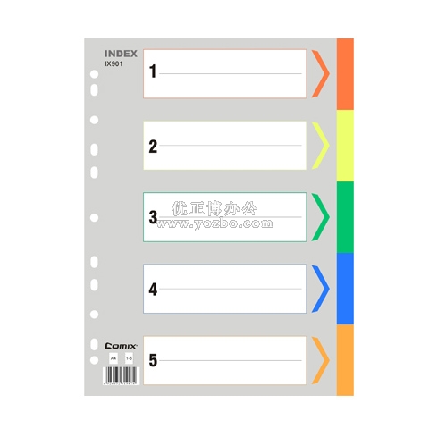 齐心 胶质彩色分类索引纸 (11孔,五色) IX901 A4