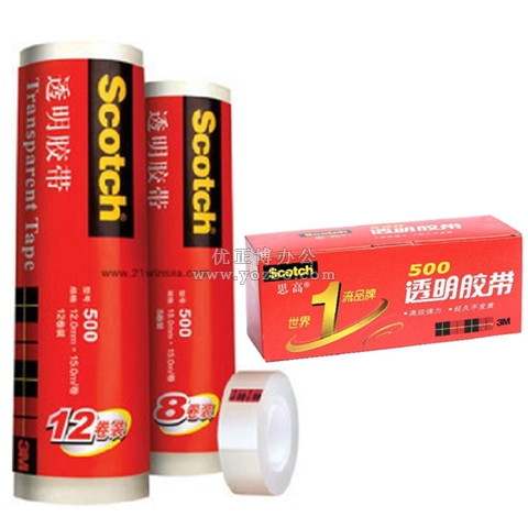 3M 思高透明胶带500-1/2 12mm×15m 12卷筒装
