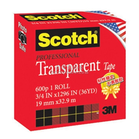 3M 思高 600P 3/4 专业透明胶带 19mm*33m