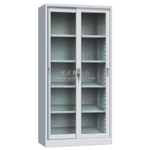 钢制办公书柜 LB-W-004全玻璃移门柜 带锁铁皮柜