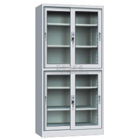 钢制办公书柜 LB-W-005上下玻璃移门柜 带锁铁皮柜