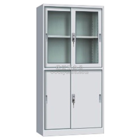 钢制办公文件柜 LB-W-006上玻下铁移门柜 带锁铁皮柜