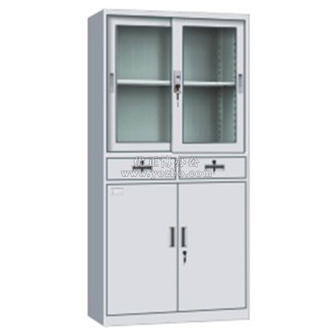 钢制办公文件柜 LB-W-007中二斗移门柜 带锁铁皮柜