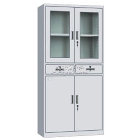 钢制办公文件柜 LB-W-012中二斗玻璃柜 带锁铁皮柜