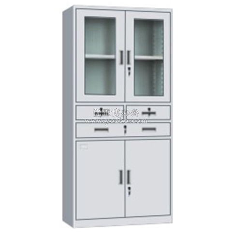 钢制办公文件柜 LB-W-013中三斗玻璃柜 带锁铁皮柜