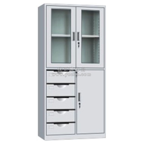 钢制办公文件柜 LB-W-014偏五斗上移门 带锁铁皮柜