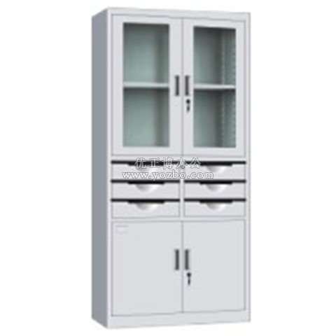 钢制办公文件柜 LB-W-016中六斗玻璃柜 带锁铁皮柜