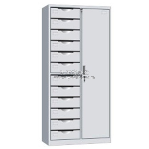 钢制文件柜 LB-W-031单门十二斗柜 带锁铁皮目录卡片柜