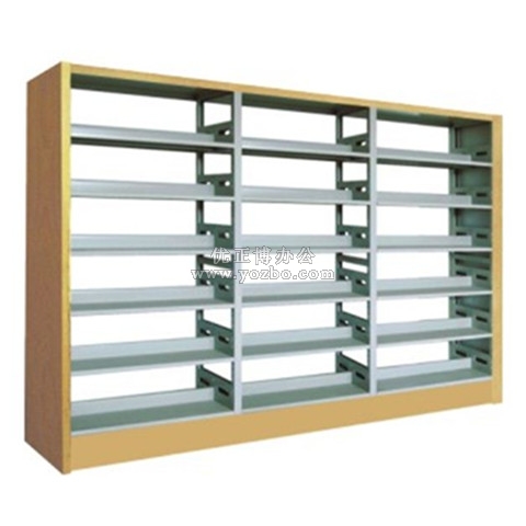 钢制书架 LB-S-002木护板单柱双面书架(三组)