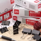 得力黑色长尾票夹15/19/25/32/41/51mm（纸盒）